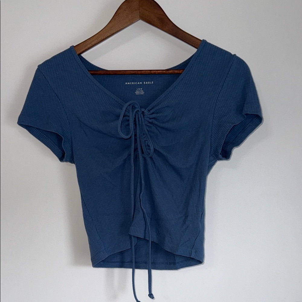 American Eagle Outfitters Navy Ruched Blouse
